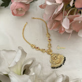 Vriksham South Indian Pink Stone Lakshmi Neckpiece-Green Bead-G18874